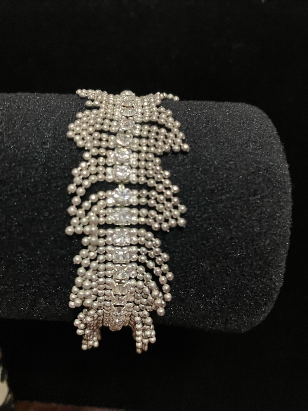 Elegant Silver-Tone Crystal & Bead Statement Bracelet
